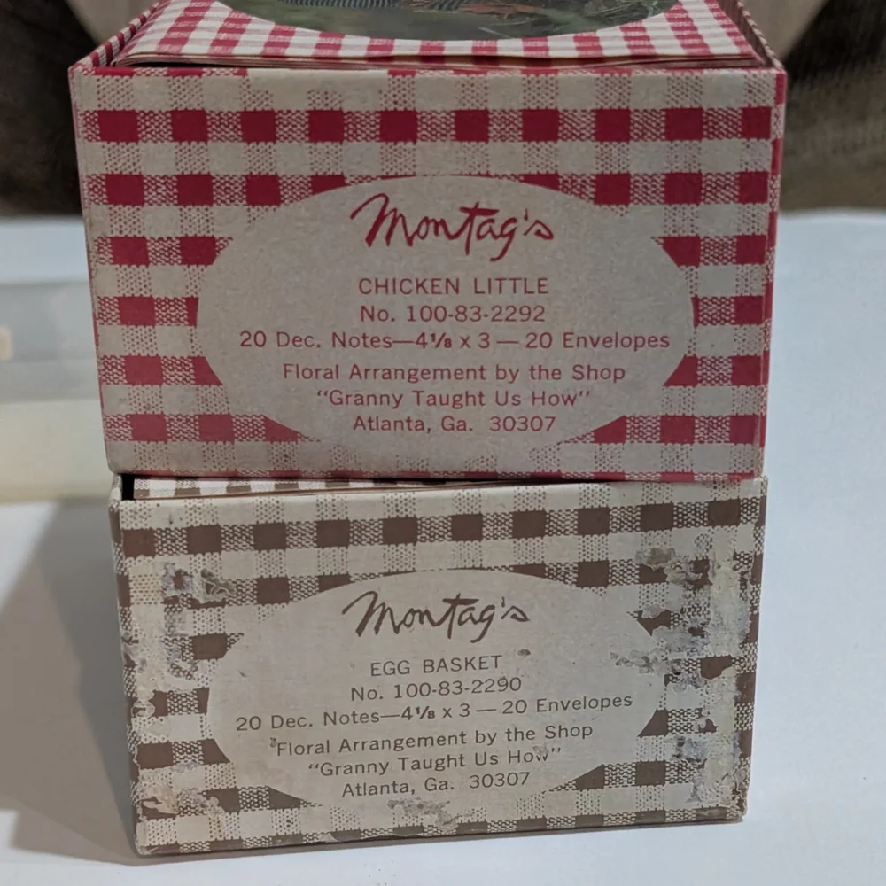 Vintage Montag's Note Cards Chicken Egg Basket Gingham Print